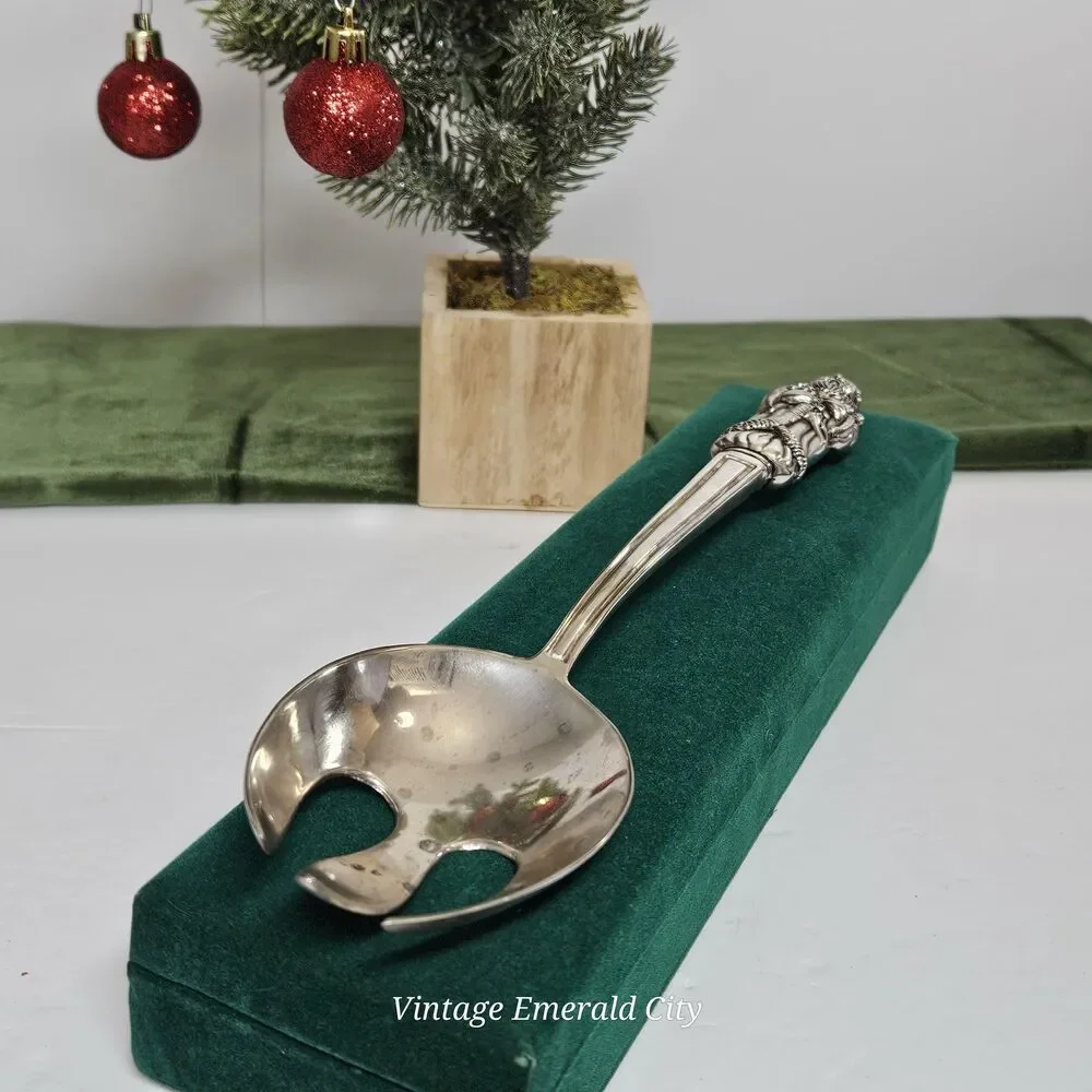 Vtg Silver Treasures By Godinger Silverplate Holiday Santa Slotted Serving Spoon